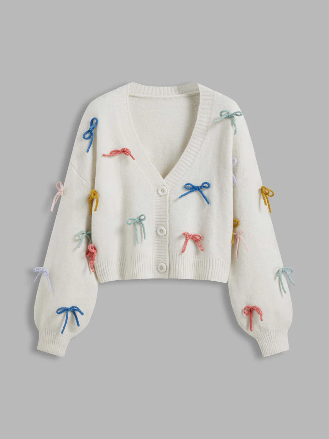 Knit V-neck Bowknot Button Cardigan | Cider