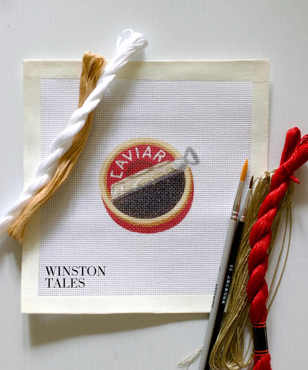 Caviar Hand Painted Needlepoint Ornament Canvas Kit - Etsy | Etsy (US)