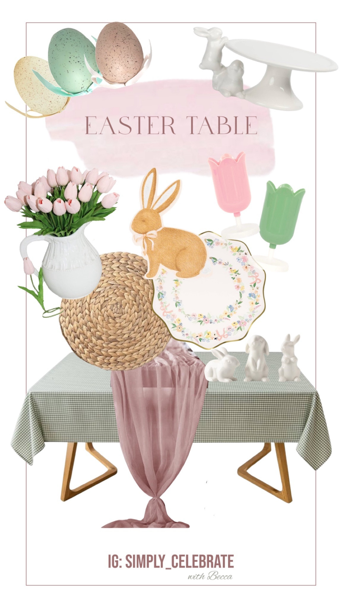 Easter Table Setting featuring sage green and blush, gingham, and the sweetest tulips and bunnies. Easter is early this year 🌷 I’m trying to plan ahead! 🐣

#LTKSeasonal #LTKkids #LTKSpringSale