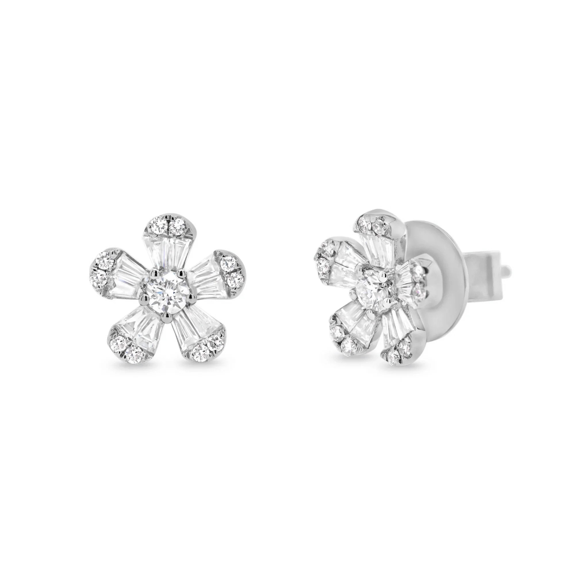 Baguette Diamond Flower Studs | Milliard Diamond Concierge