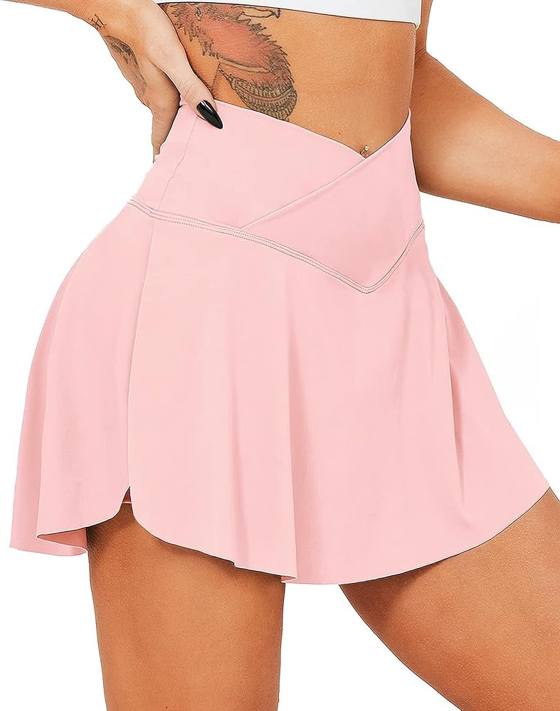 TZLDN Women's Tennis Skirt with Shorts Pockets High Waisted Crossover Pleated Workout Athletic Go... | Amazon (US)