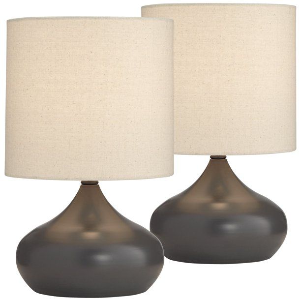 360 Lighting Mid Century Modern Accent Table Lamps 14 3/4" High Set of 2 Gray Steel Droplet Linen... | Walmart (US)