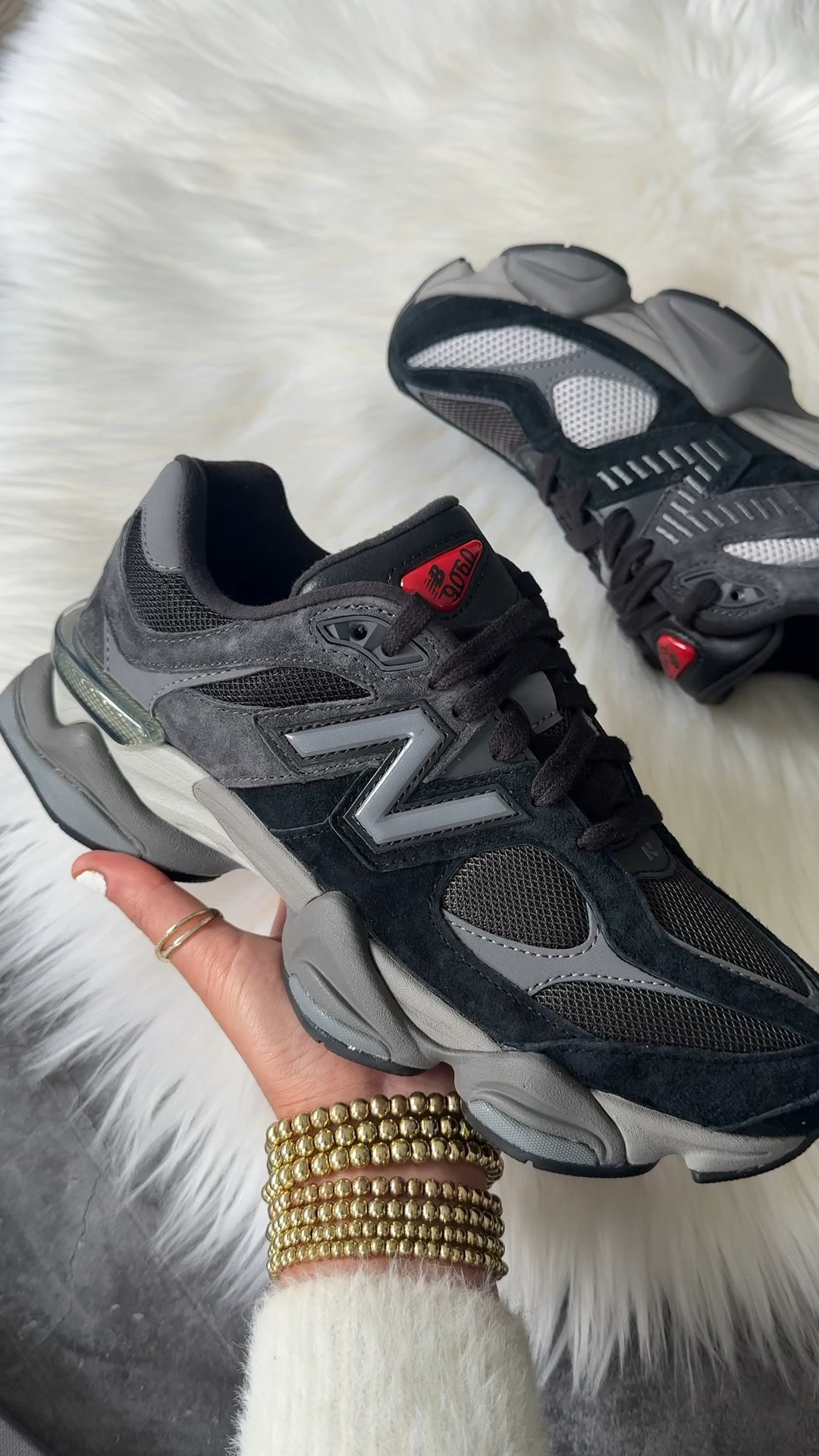 New balance black 9060 sneakers now 25% off. Went down a half size 