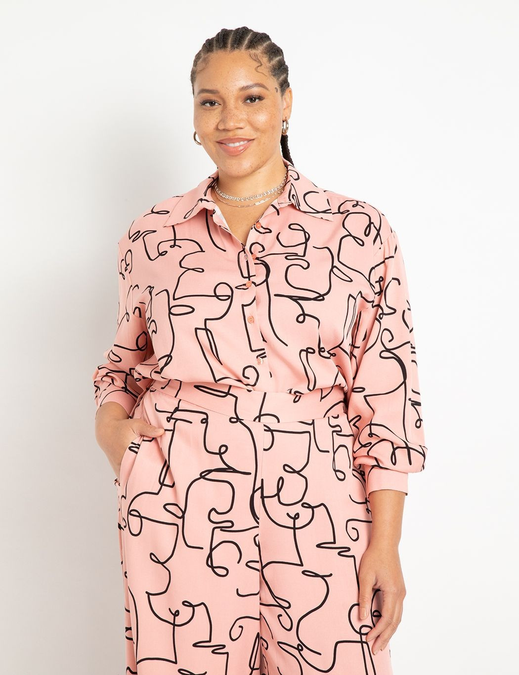 Printed Button Down | Women's Plus Size Tops | ELOQUII | Eloquii