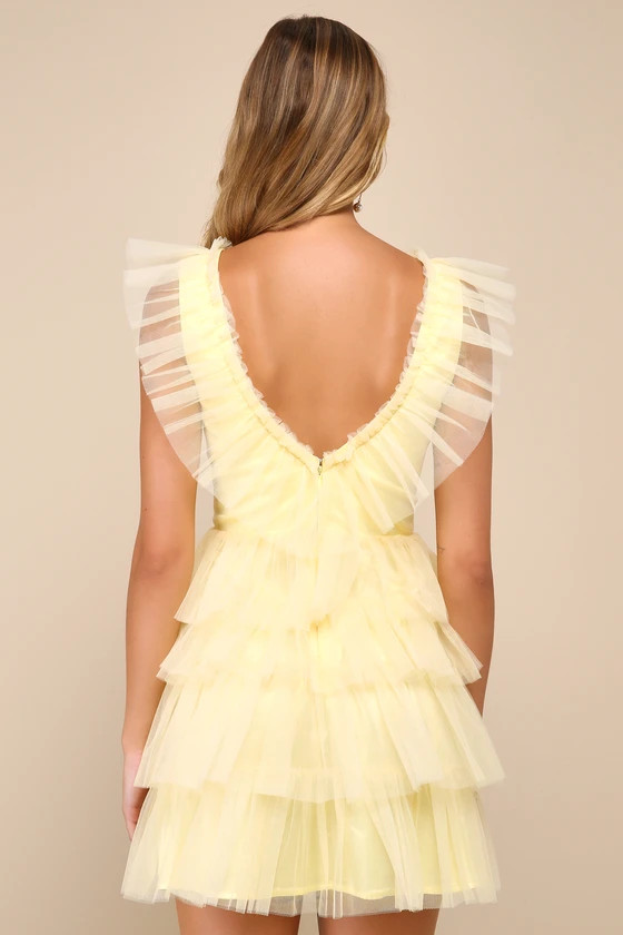 Striking Sensation Yellow Tulle Tiered Ruffled Mini Dress | Lulus