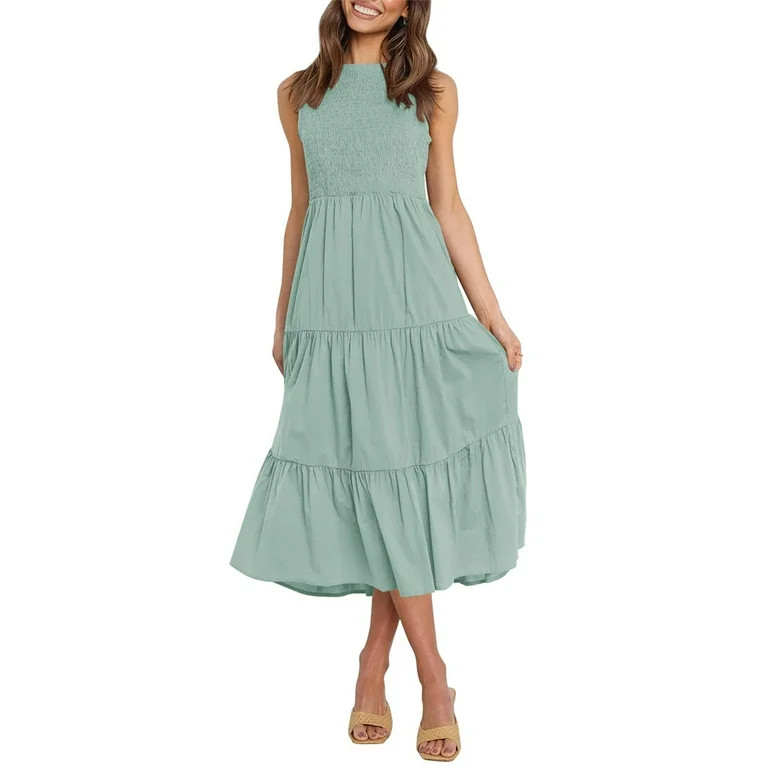 Yoolin Women'S Summer Sleeveless A-Line High-Waist Layered Casual Dress | Walmart (US)