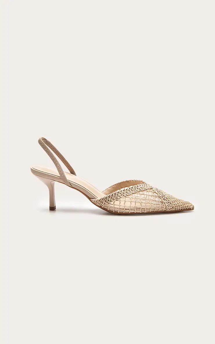 Nude Textured Mesh Slingback Court Heels | PrettyLittleThing UK