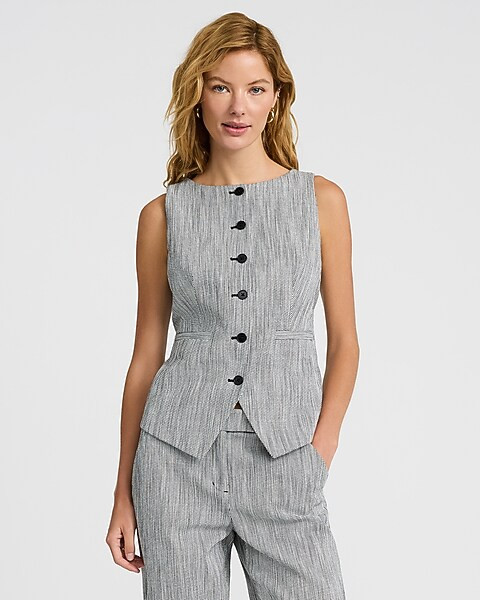 Striped Boat Neck Cutaway Blazer Vest | Express