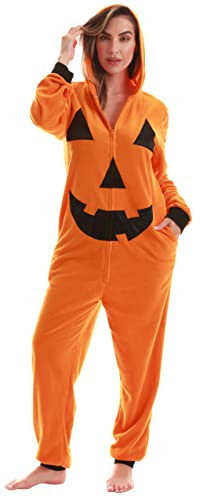Just Love Onesie Adult Halloween Costumes for Women Adult - Comfortable Fleece Fabric with Cozy Hooded Pumpkin Costume - Perfect for Halloween Costume Themed Party, Pumpkin, Small | Amazon (US)