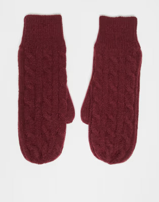 My Accessories cable knit mittens in burgundy | ASOS (Global)
