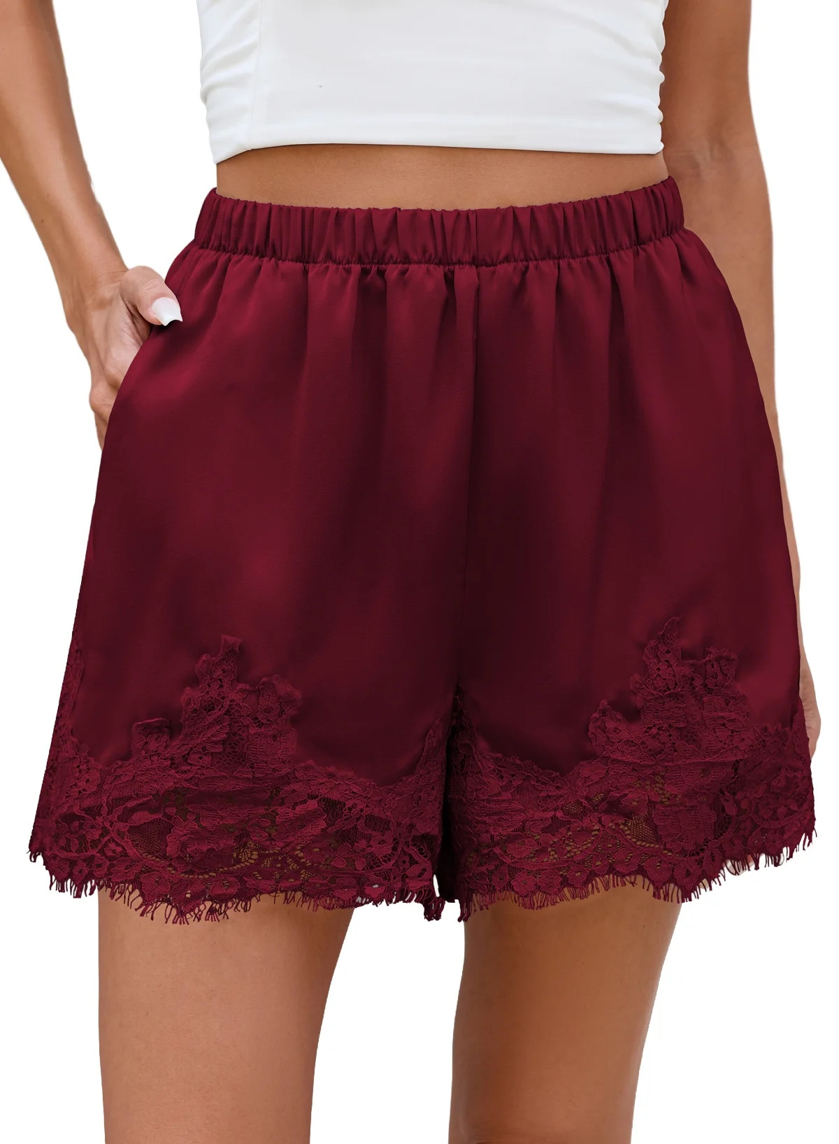 SHEWIN Womens Shorts Satin Silk Lace Shorts Summer Lightweight Pajama Shorts Cute Beach Bottoms w... | Walmart (US)
