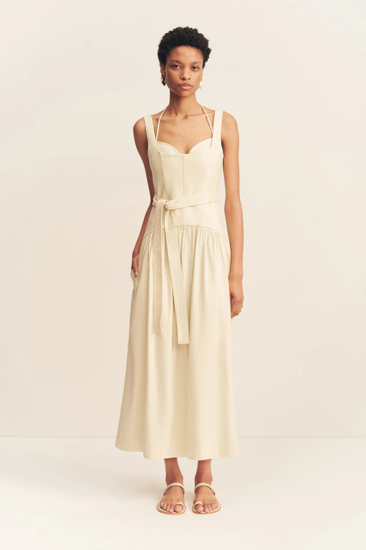 Kasbah Bustier Gathered Midi Dress | Bone | Dresses | Shona Joy | Shona Joy