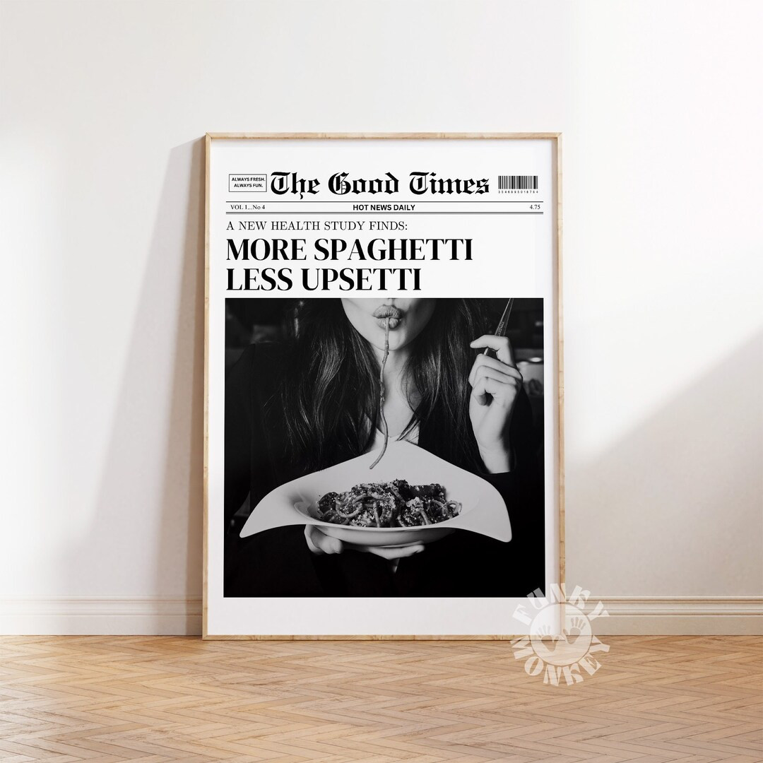 Newspaper Print More Spaghetti Less Upsetti Headline Poster Print, Pasta Wall Art Kitchen Print F... | Etsy (US)