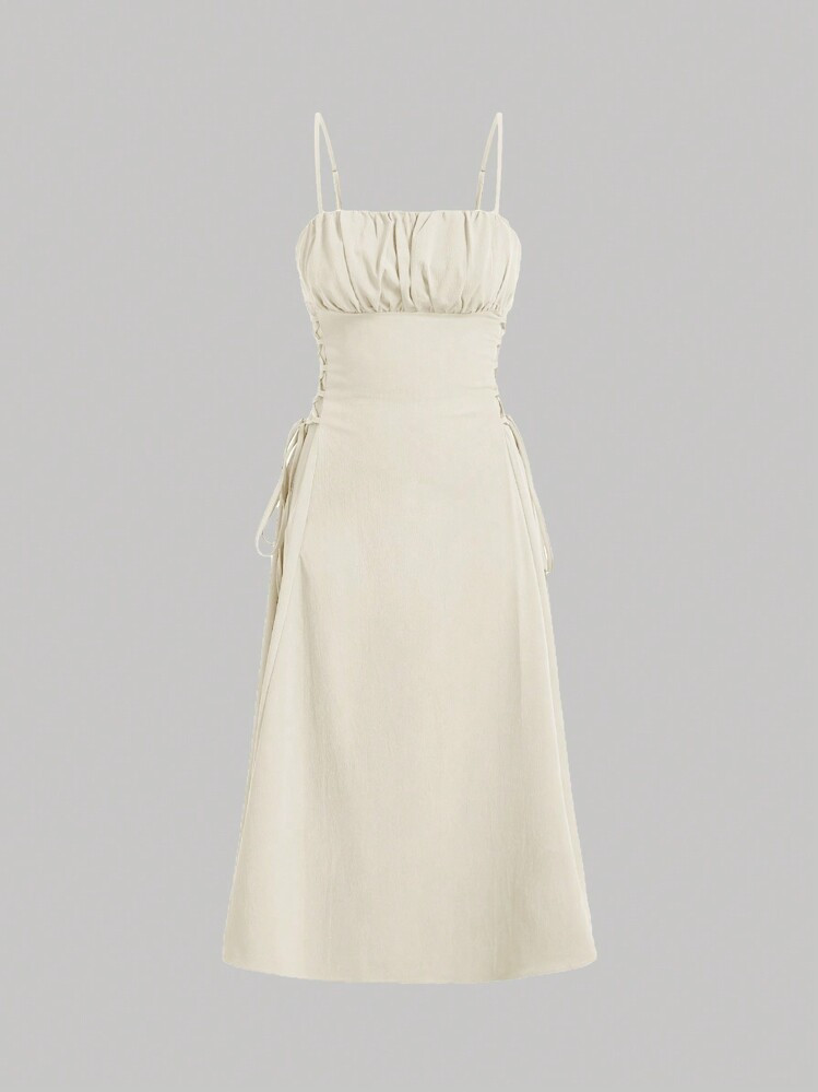 SHEIN MOD Solid Ruched Bust Lace Up Side Cami Dress | SHEIN