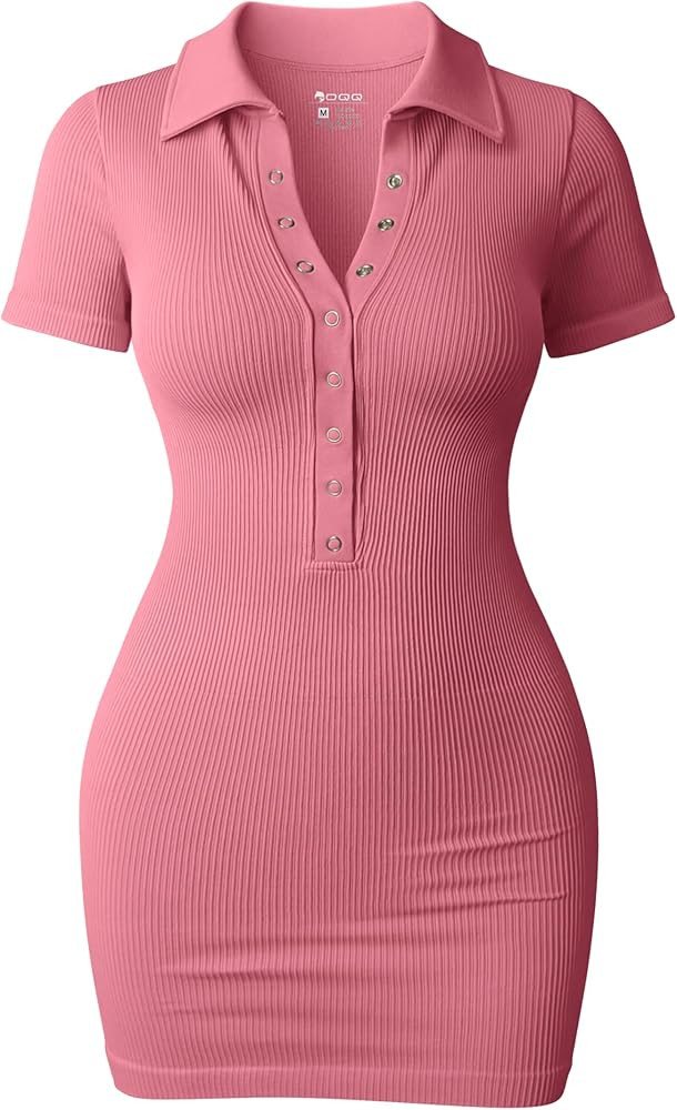 OQQ Women's Mini Dresses Sexy Short Sleeve Stretch Ribbed Tummy Control Bodycon Mini Dress | Amazon (US)