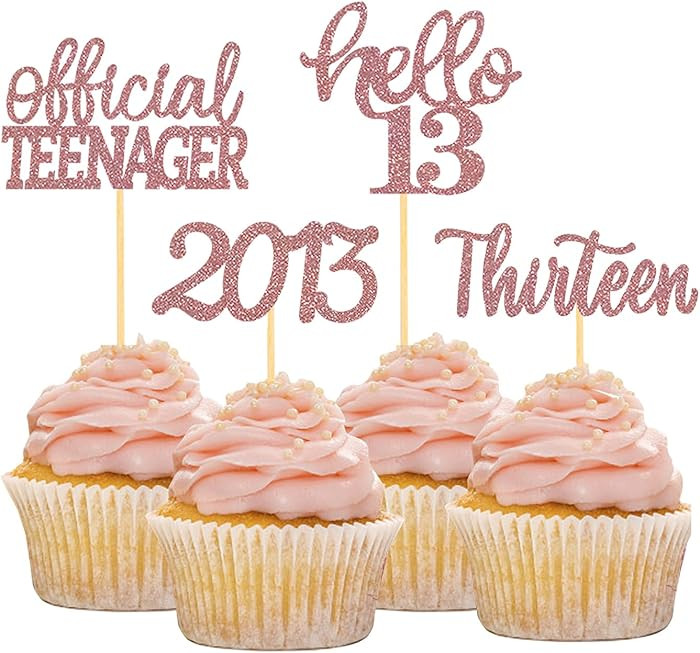 24Pcs Glitter 13th Birthday Cupcake Toppers, Hello 13th Birthday Cake Topper- 13th Birthday Decor... | Amazon (US)