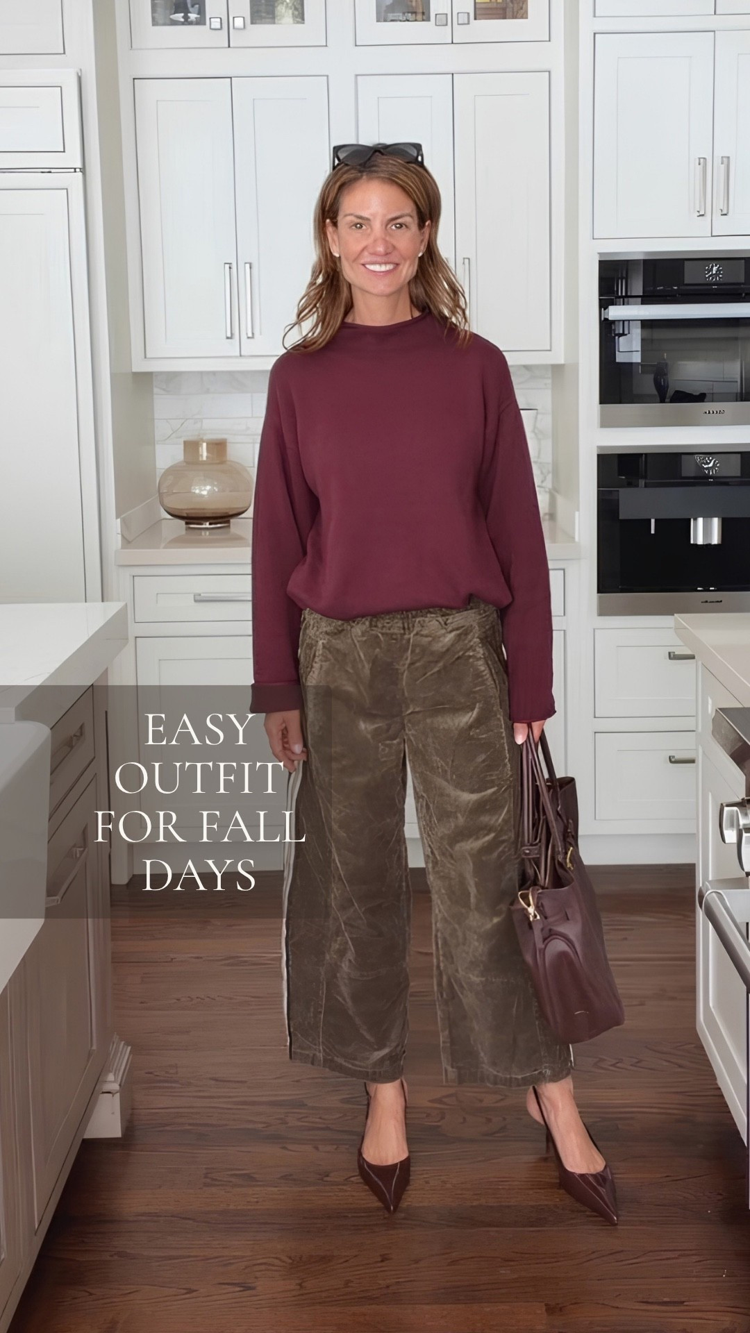 An easy fall outfit built around a burgundy top and wide-leg pants in the prettiest earthy tones. I love how the matching burgundy shoes and bag pull everything together for an effortless, polished look.

#LTKootd #LTKgrwm #LTKOver40