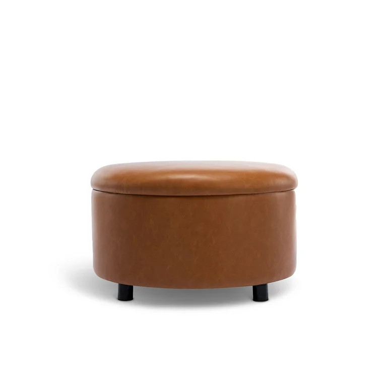 Sadie Large Round Storage Ottoman - eLuxury, Brown Vegan Leather - Walmart.com | Walmart (US)
