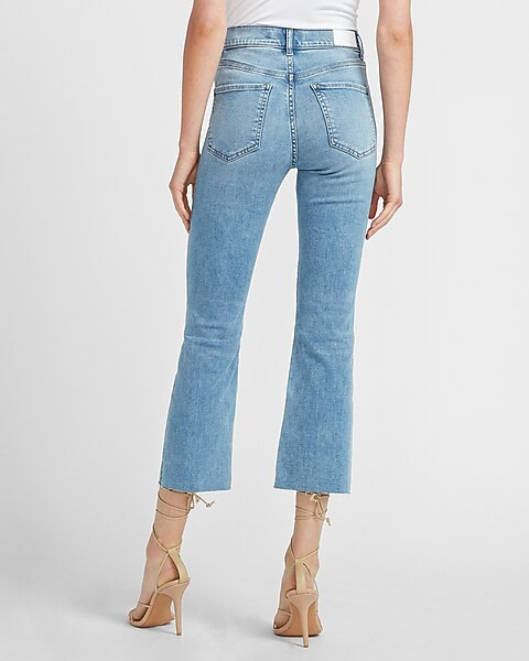 High Waisted Raw Hem Cropped Flare Jeans | Express