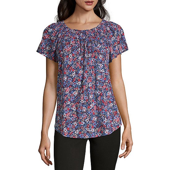 Liz Claiborne Womens Round Neck Short Sleeve Blouse | JCPenney
