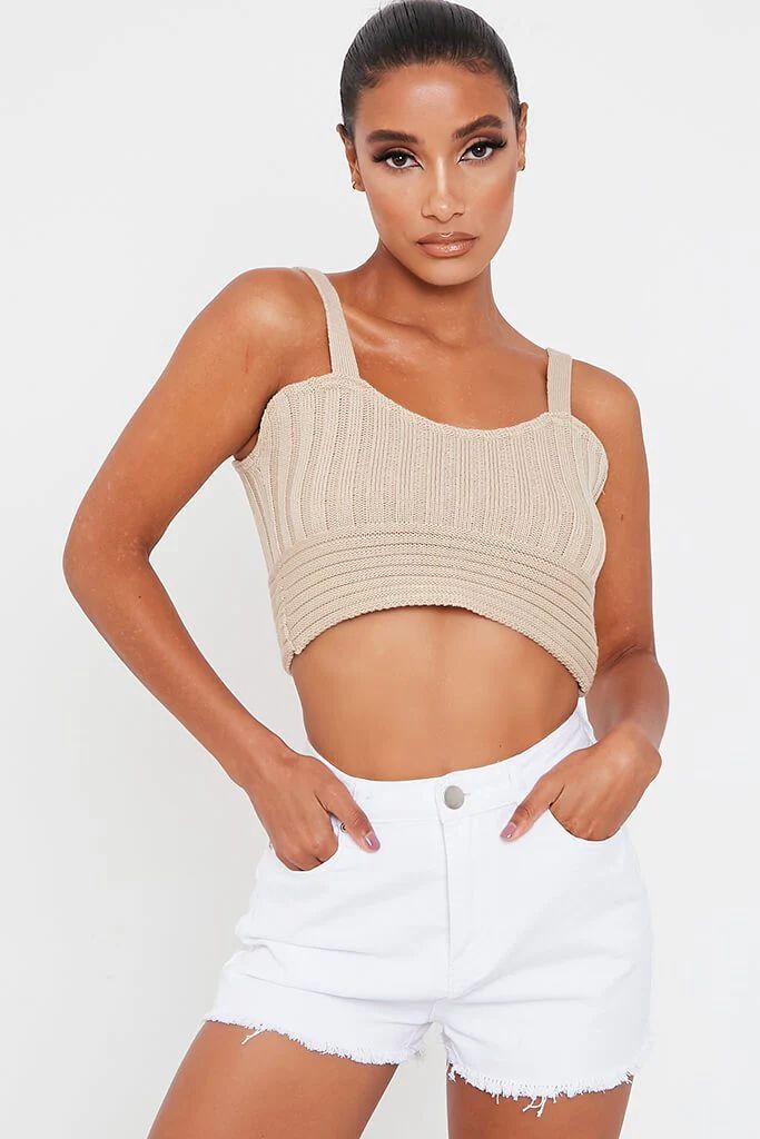 Stone Knitted Rib Crop Top | ISAWITFIRST