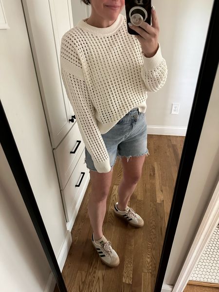 love this open stitch sweater from old navy + these a golde denim shorts lookalikes from amazon 

#LTKshoecrush #LTKover40 #LTKfindsunder50
