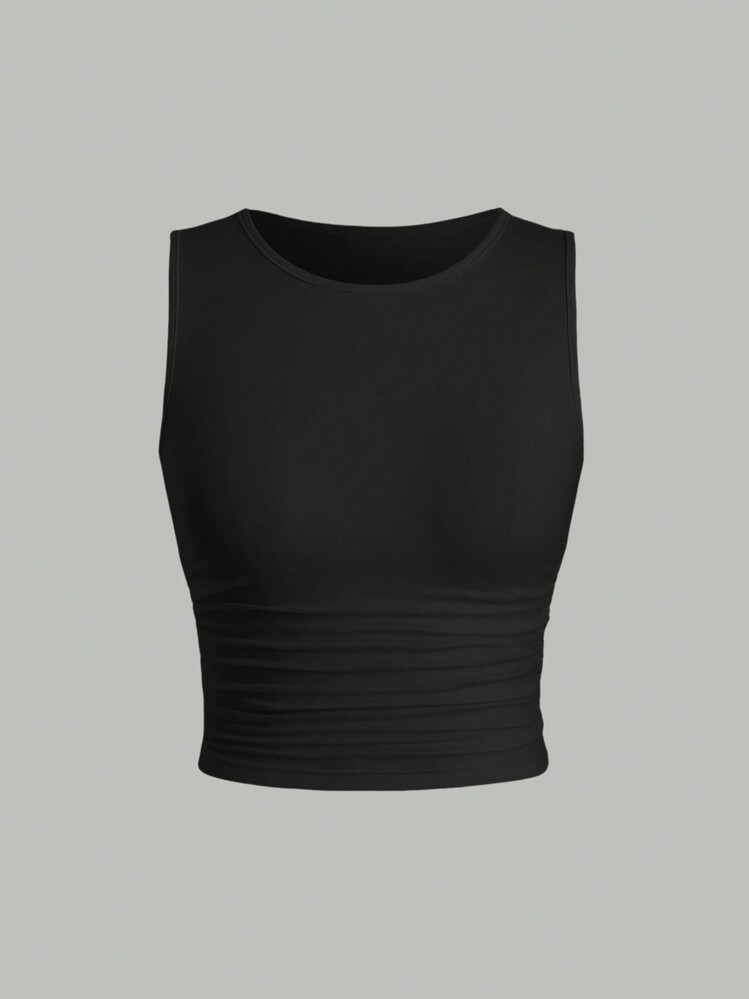 SHEIN Sweetro Solid Color Pleated Tank Top | SHEIN