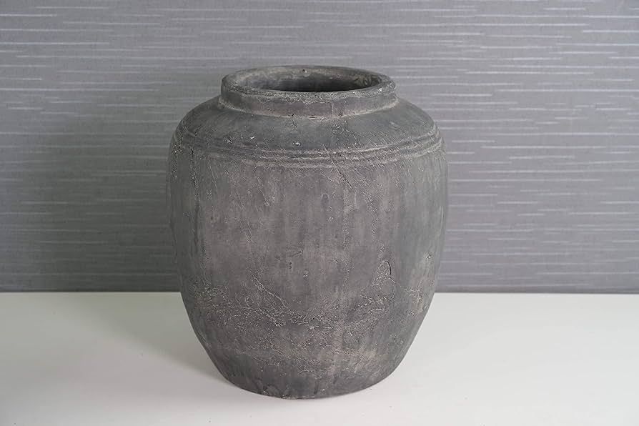 Large Terracotta Round Vase, Antique Grey Finish | Amazon (US)