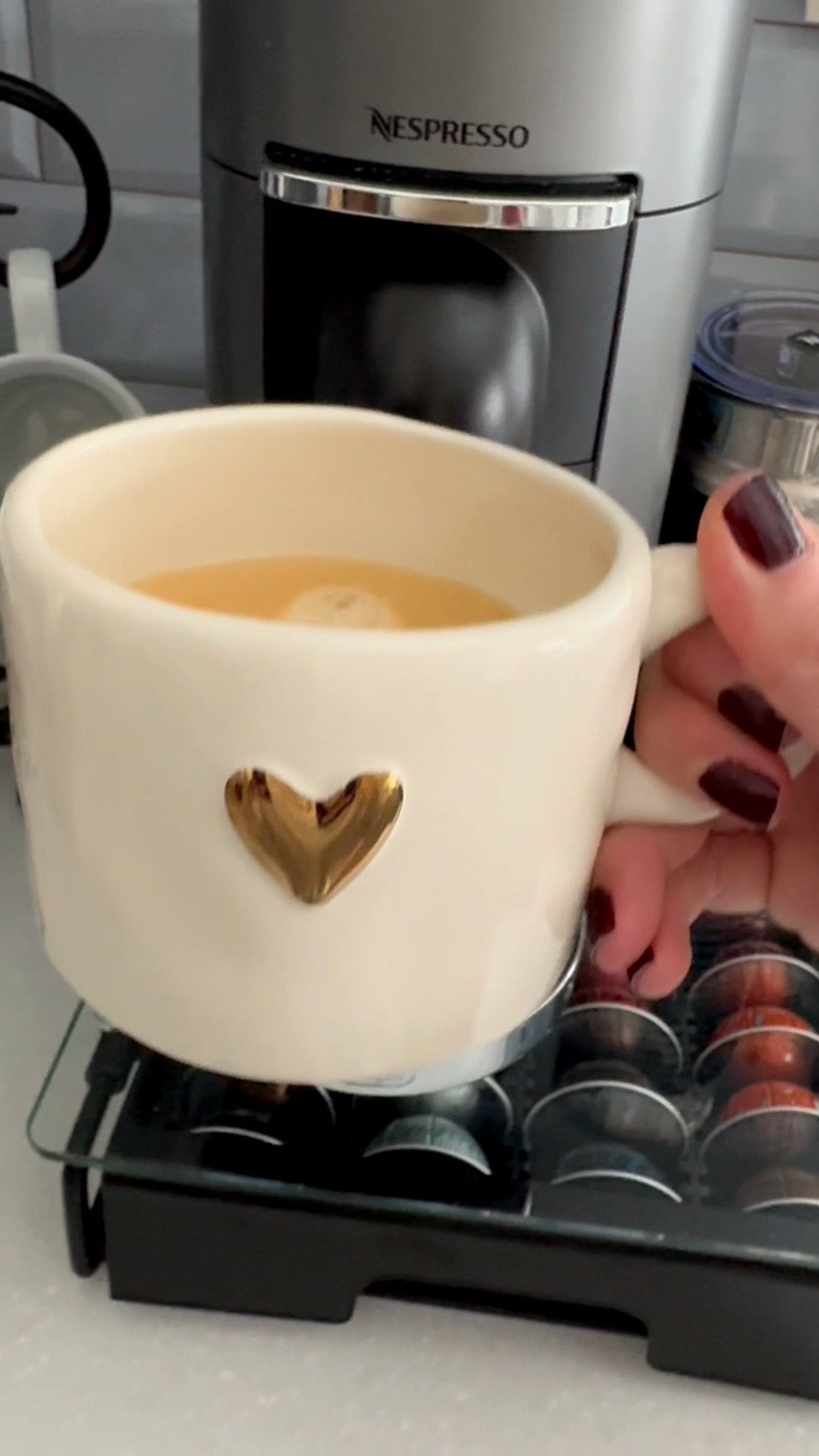 Valentine’s Day heart mug, Nespresso coffee machine, coffee pod organizer tray, morning routine

#LTKmorningroutine #LTKValentine #LTKHome