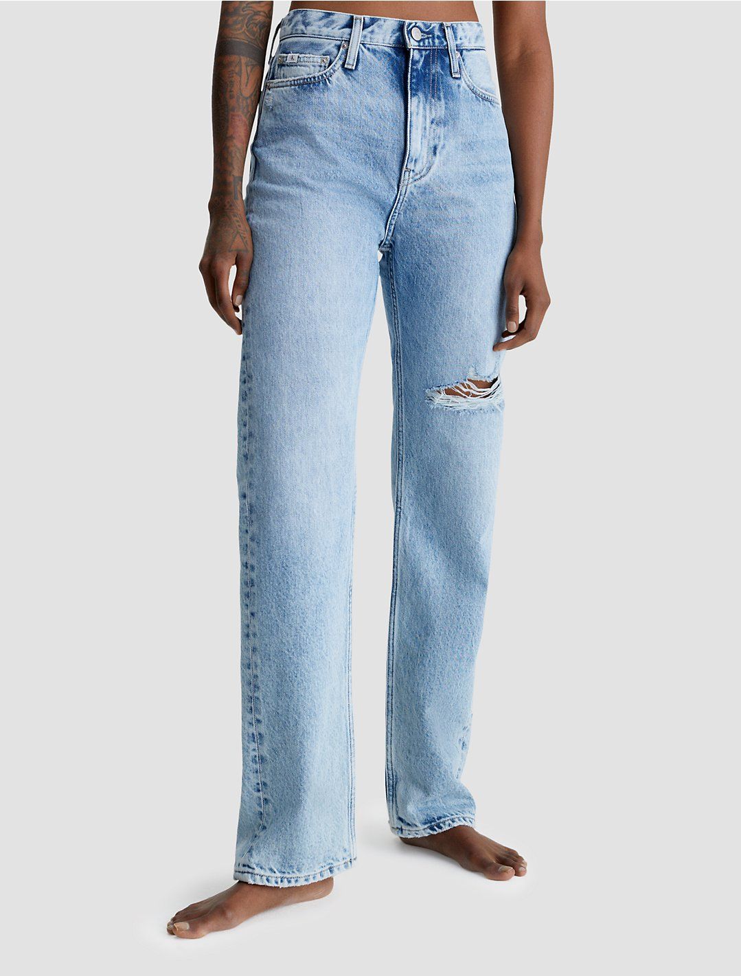 High Rise Straight Leg Distressed Jeans | Calvin Klein (US)