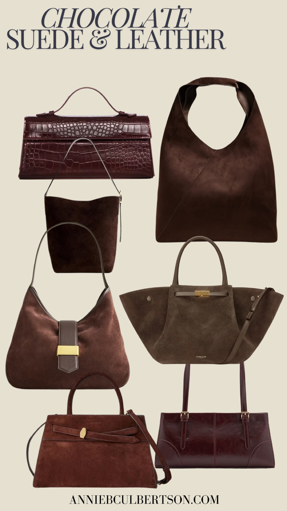 Suede and leather chocolate brown bags 

#LTKStyleTip #LTKFindsUnder50 #LTKSeasonal