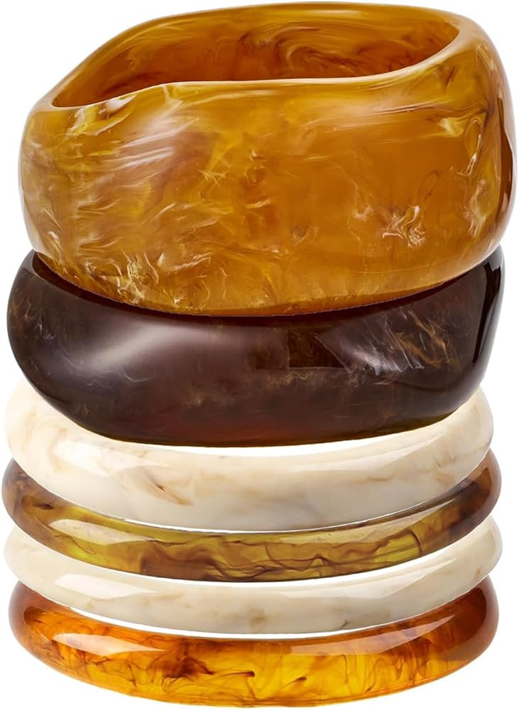 6Pcs Acrylic Bangles Bracelets for Women Irregular Resin Chunky Bracelets Geometric Fashions Thick Statement bangle Set | Amazon (US)