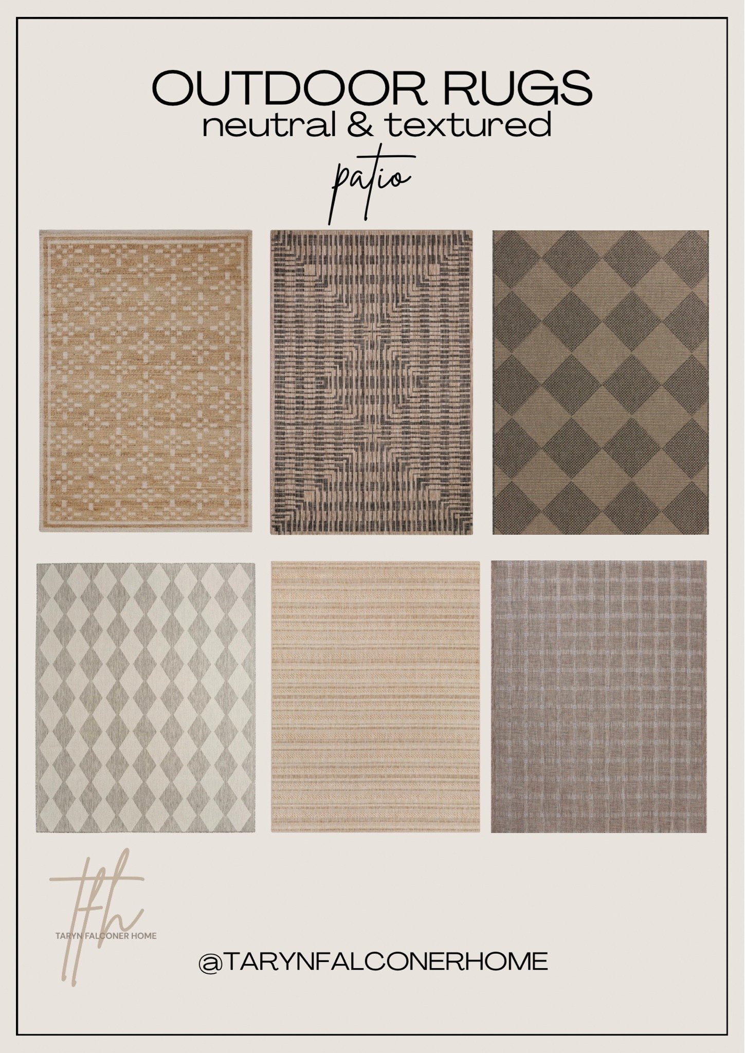 Neutral & textured outdoor rugs👌🏼

#outdoor #outdoorliving #patio #outdoorrug #rug #neutral #patiofind

#LTKsummer #LTKhome