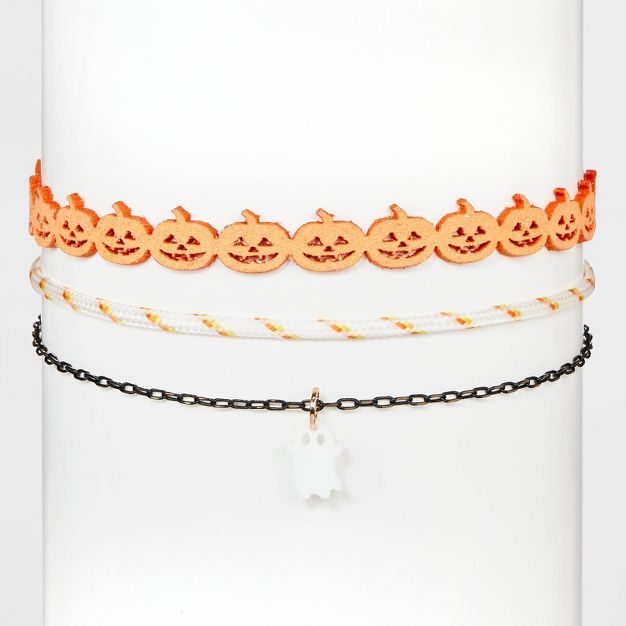Halloween Pumpkin and Ghost Chain Choker Necklace Set 3pc - Orange | Target