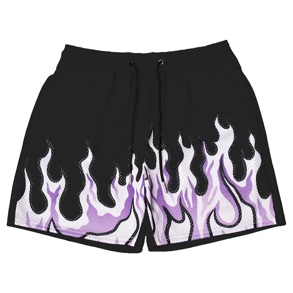 DIOTSR Mens Flame Graphic Basketball Shorts Cool Retro Running Athletic Shorts Drawstring Waist C... | Amazon (US)