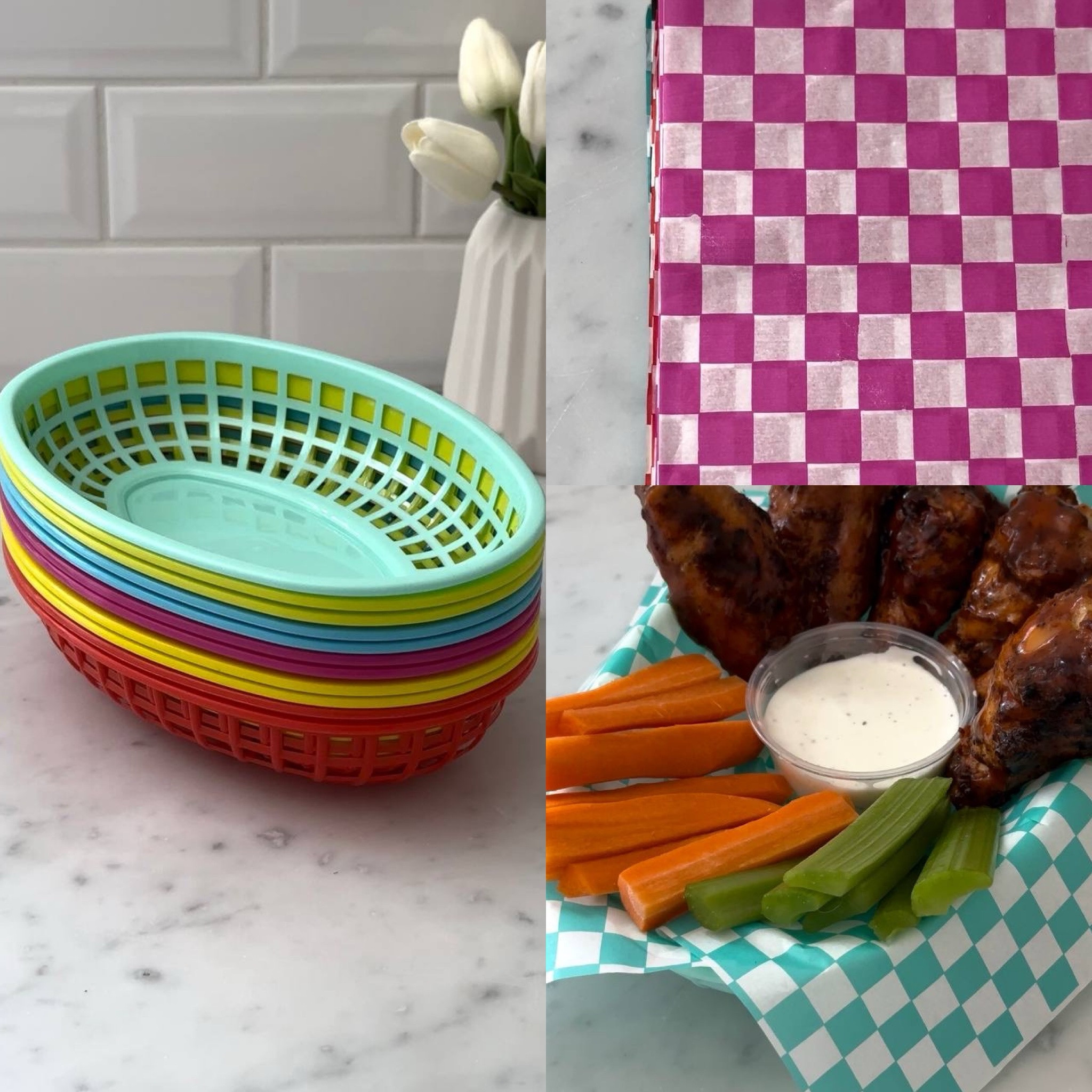 Shop below! Bright plastic food baskets for easy clean up! Xo!

#LTKHome #LTKFindsUnder50 #LTKKids