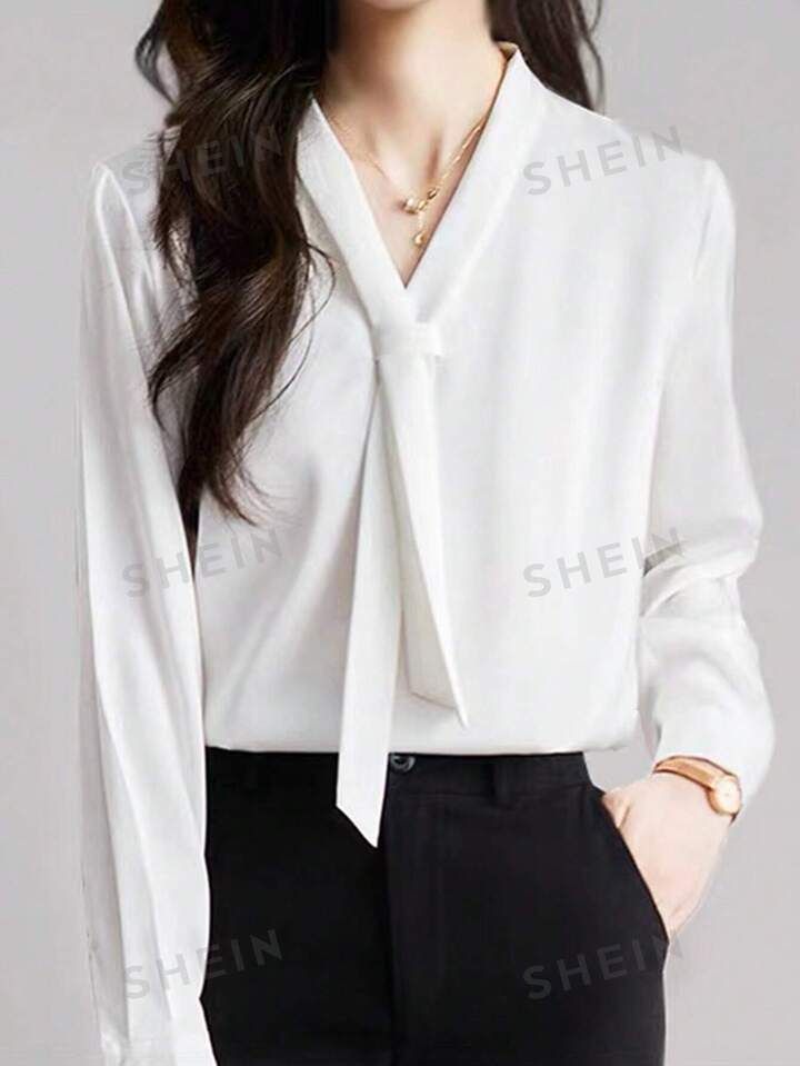 SHEIN Essnce Women Fashionable Solid Color All-Match Shirt For Daily Wear And Office Commute | SHEIN