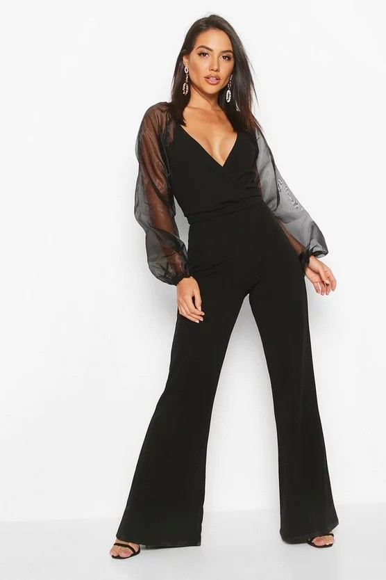 Organza Sleeve Wide Leg Jumpsuit | Boohoo.com (US & CA)