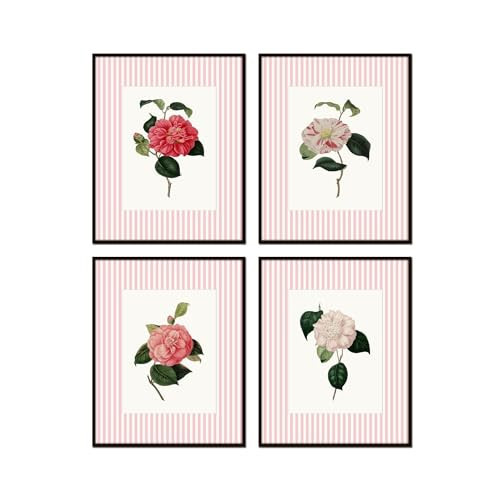 Botanical Wall Art Camellia Prints Pink Stripes, 16X20 SET OF 4, Unframed | Amazon (US)