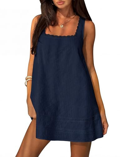 FOMELY Womens Square Neck Cotton Sundress Casual Summer Mini Dress | Amazon (US)