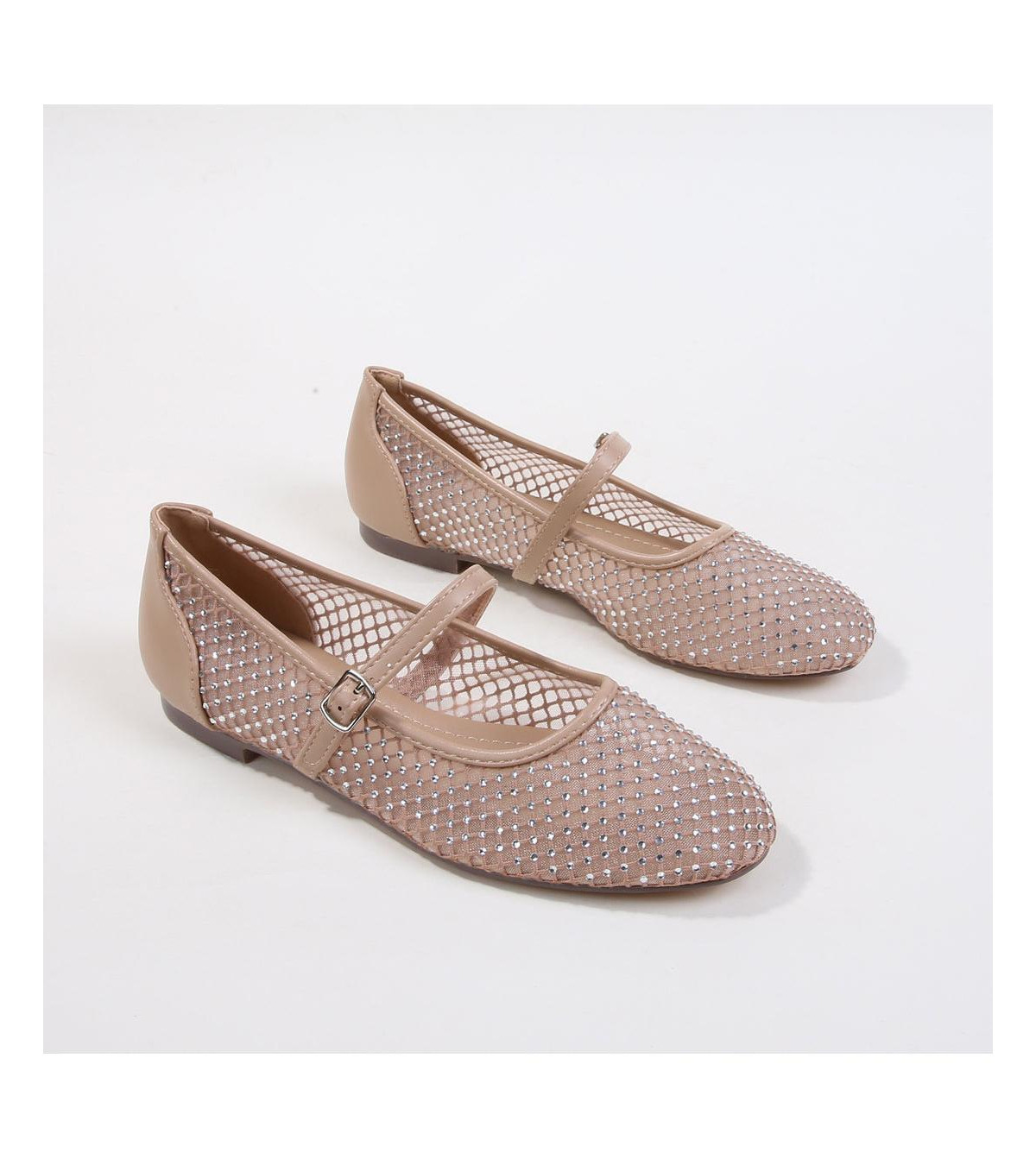 Berness Freda Rhinestone Studded Mesh Mary Janes - Beige | Macy's