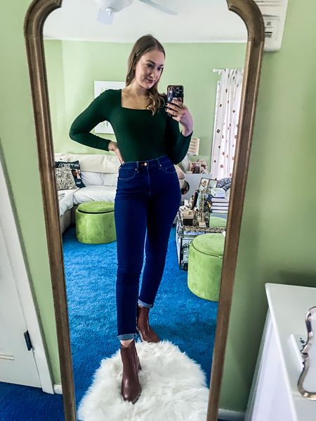 My bodysuit and jeans are 50% off today! The bodysuit I have from old navy is only $15 today. If you have a long torso, I recommend sizing up! My jeans are 50% off from the loft and I wearing my normal size, a size 26  

#LTKsalealert #LTKCyberweek #LTKunder50