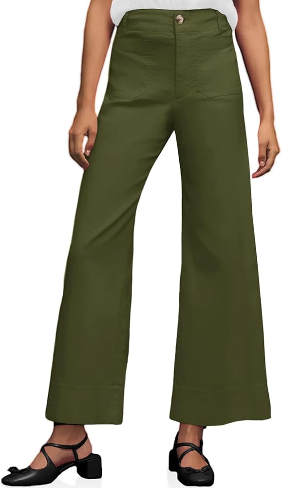 Cicy Bell Womens Casual Cotton Pants Wide Leg High Waisted Pants with Front Pockets | Amazon (US)