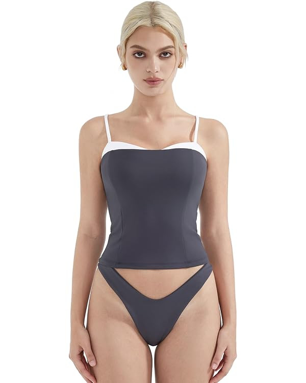 SUUKSESS Women Double Lined Spaghetti Strap Cami Going Out Y2k Sleeveless Tank Tops | Amazon (US)