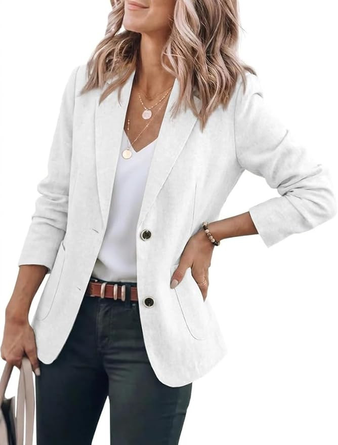 Amazon.com: Kinghua Linen Blazer Women 2026 Spring Summer Outfits Casual Long Sleeve V Neck Loose... | Amazon (US)