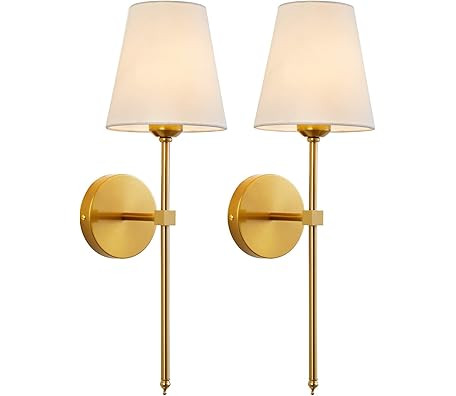 Battery Operated Wall Sconce Light with Remote Control, Dimmable Set of 2 White Fabric Shade, Ind... | Amazon (US)