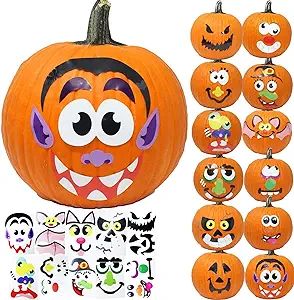 JOYIN 20 Pcs Halloween Pumpkin Decorating Craft Kit, Pumpkin Stickers in 12 Designs Halloween Par... | Amazon (US)