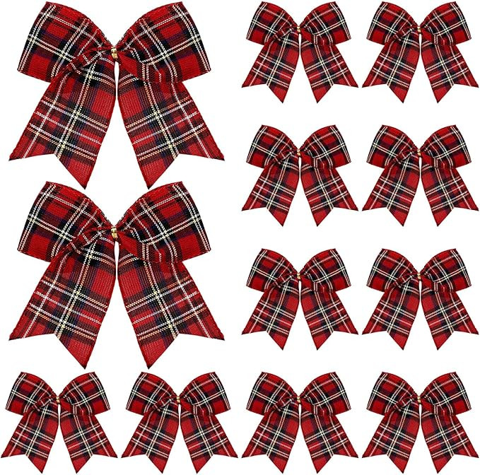 Jetec 12 Pcs Christmas Buffalo Plaid Bows Decorations 6 Inch Christmas Check Plaid Bows Tie Bows ... | Amazon (US)