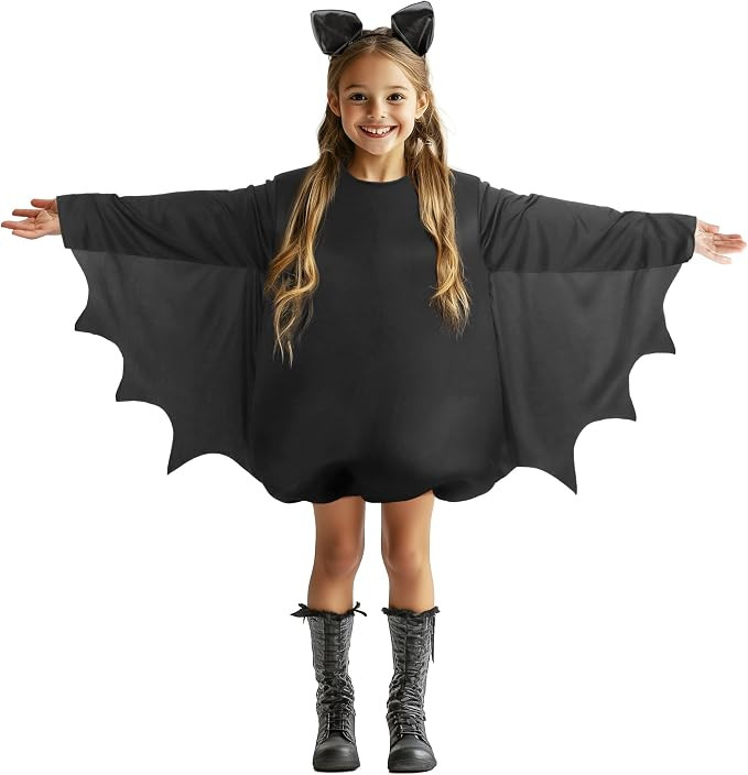 Kids Black Bat Costume Set with Headband, Halloween Dress Up, S/M/L | A playful animal costume ch... | Amazon (US)