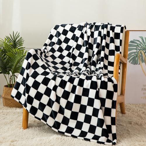 Checkered Blanket | Ultra Soft Warm Fleece Blanket Checkerboard Grid Plush Blanket for Couch Bed Sofa | Birthday Valentine's Day 40"x60" Black White | Amazon (US)